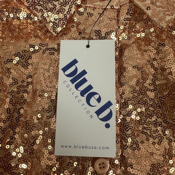 Sequined Rose Gold Long-Sleeve Shirt By Blue B. Collection Size M - Picture 5 of 6